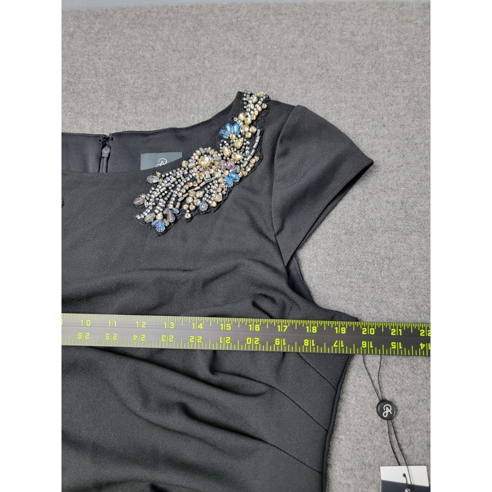 Adrianna Papell $249 Black Beaded Neckline Maxi Dress Size 16 Crepe Evening Gown - Picture 4 of 10
